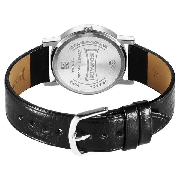 Sonata Classic Quartz Analog Black Dial Black Leather Strap Watch for Men - image number 3