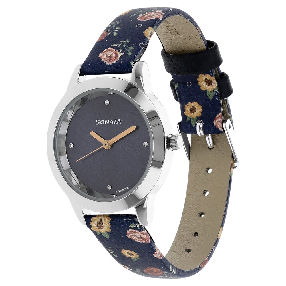 Buy Online Sonata Quartz Analog Blue Dial Leather Strap Watch for Women nk87019sl02w Sonata