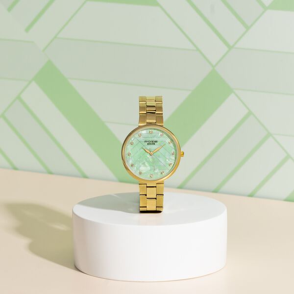 Sonata Poze Quartz Analog Green Dial Golden Colour Stainless Steel Strap Watch For Women - image number 0