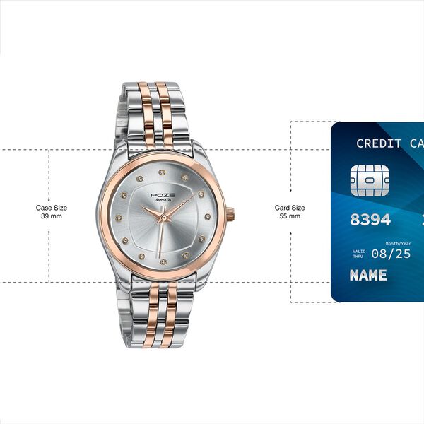 Poze By Sonata Quartz Analog Silver Dial Two Toned Metal Strap Watch For Women - image number 3