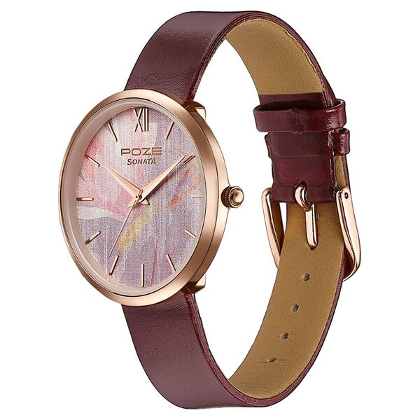 Sonata Poze Quartz Analog Multicoloured Dial Leather Strap Watch For Women - image number 4