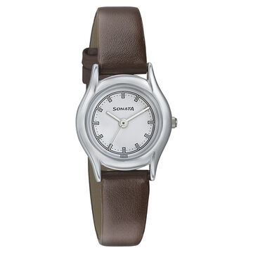 Sonata Essentials White Dial Women Watch With Leather Strap