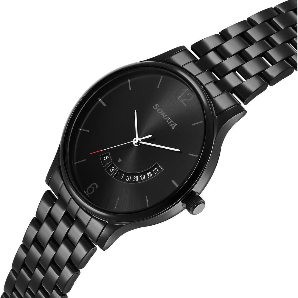 Sonata Quartz Analog with Date Black Dial Watch for Men