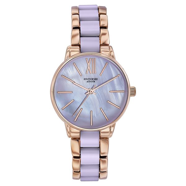 Sonata Poze Quartz Analog Purple Dial Metal Strap Watch For Women - image number 1