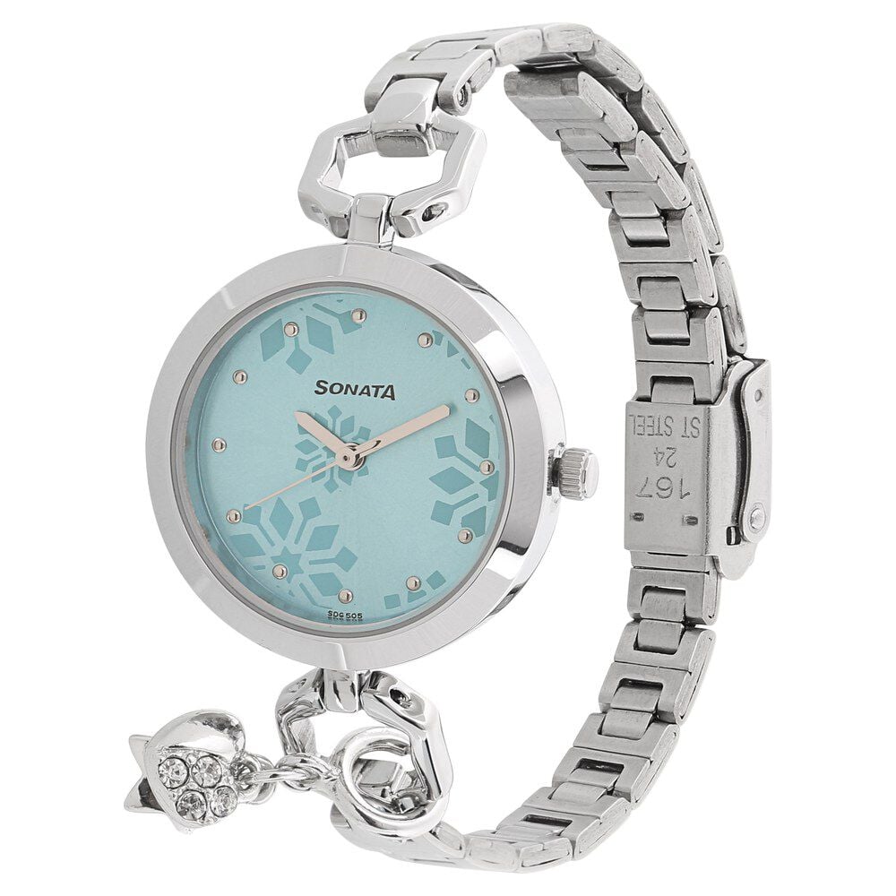 Sonata Charmed Blue Dial Women Watch With Stainless Steel Strap