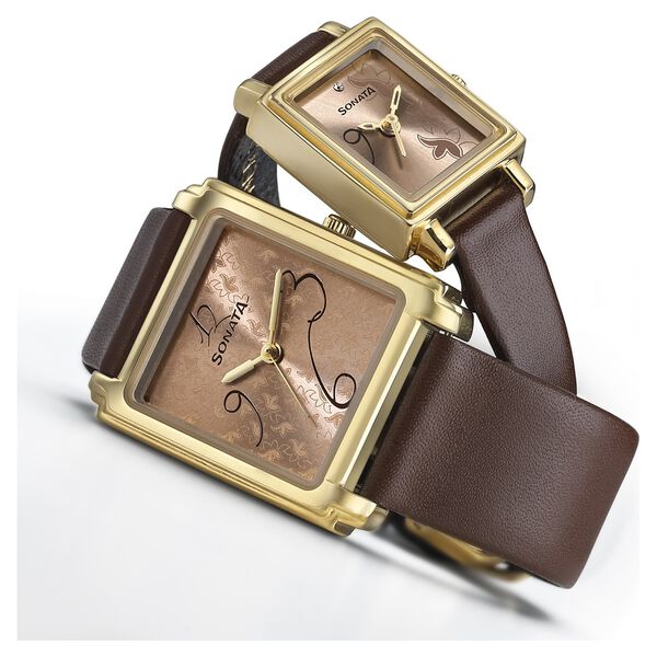 Sonata Quartz Analog Rose Gold Dial Strap Watch for Couple - image number 0