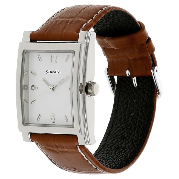 Sonata Quartz Analog White Dial Leather Strap Watch for Men - image number 1