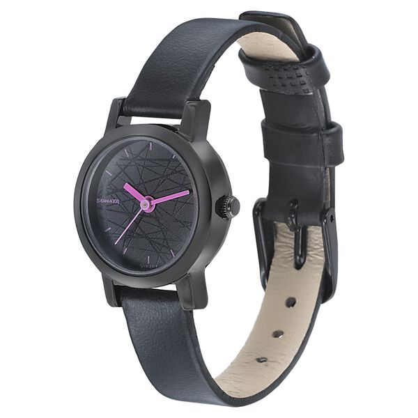 Sonata Onyx Black Dial Women Watch With Leather Strap - image number 1