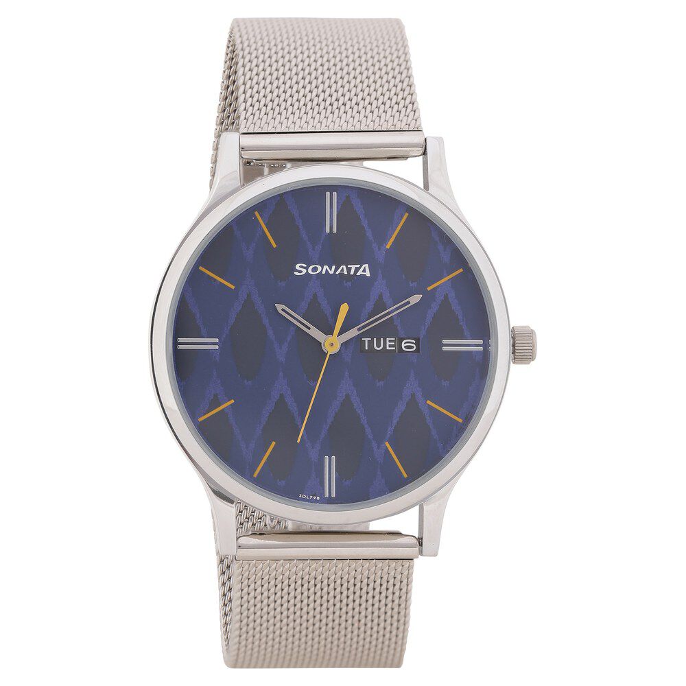 Buy Online Sonata Knot Blue Dial Stainless Steel Strap Watch for Men nr77105sm04 Sonata