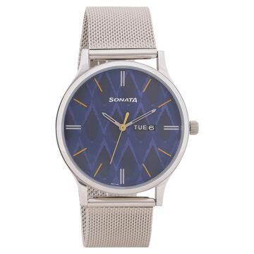 Sonata Knot Blue Dial Stainless Steel Strap Watch for Men