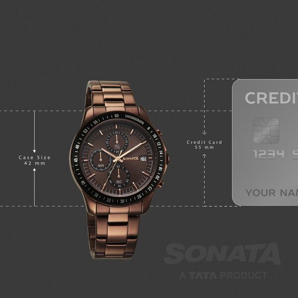 Sonata Chronos Quartz Analog with Date Brown Dial Brown Colour Stainless Steel Strap Watch For Men - image number 3