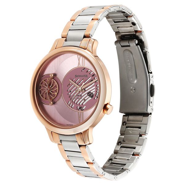 Sonata Unveil Quartz Analog Pink Dial Metal Strap Watch for Women - image number 1