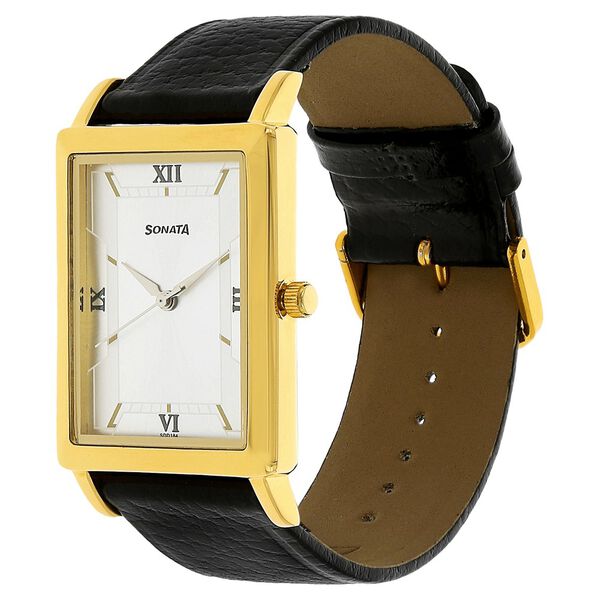 Sonata Quartz Analog Silver Dial Leather Strap Watch for Men - image number 1