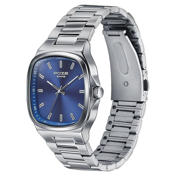 Poze Poze Quartz Analog Blue Dial Silver Metal Strap Watch For Men - image number 4