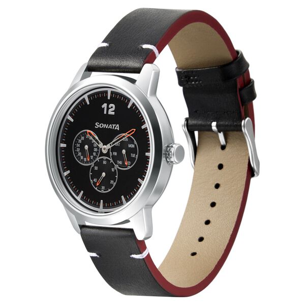 Sonata Quartz Analog Black Dial Leather Strap Watch for Men - image number 1