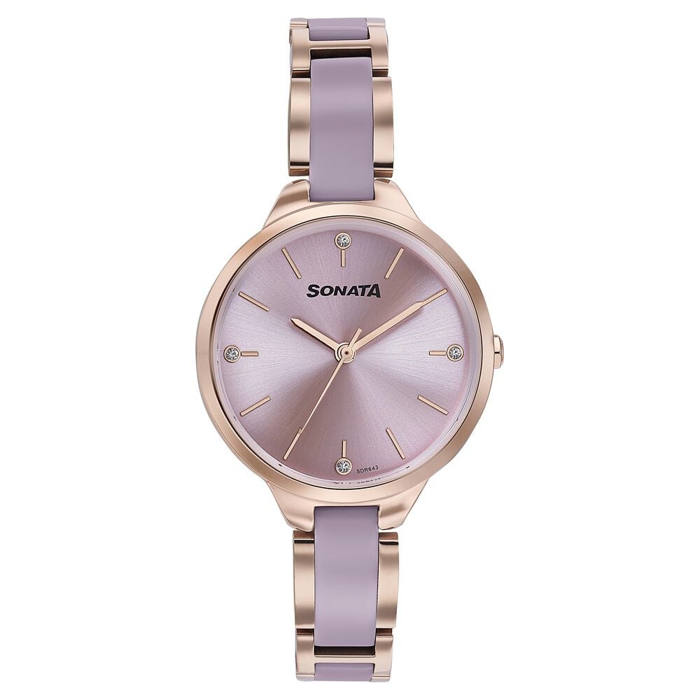 Sonata Wedding Edit Quartz Analog Pink Dial Stainless Steel With Acetate Strap Watch For Women-image-47