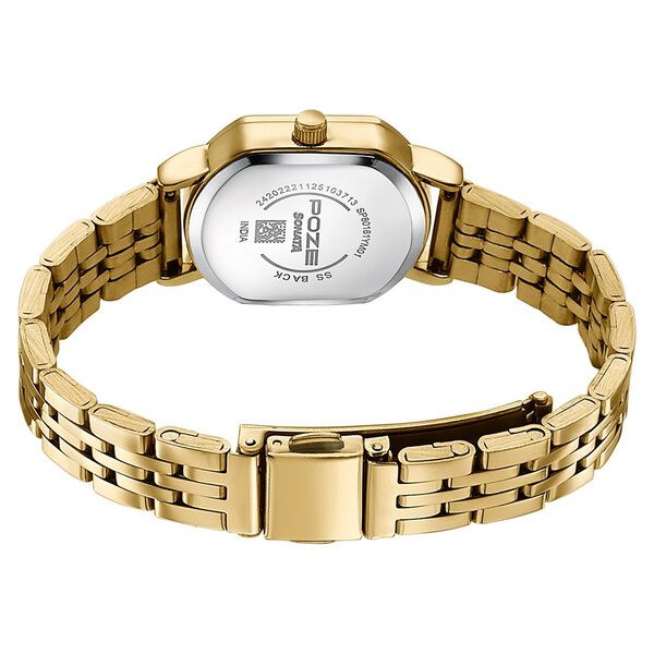 Poze By Sonata Quartz Analog White Mother of Pearl Dial Golden Stainless Steel Strap Watch For Women - image number 6