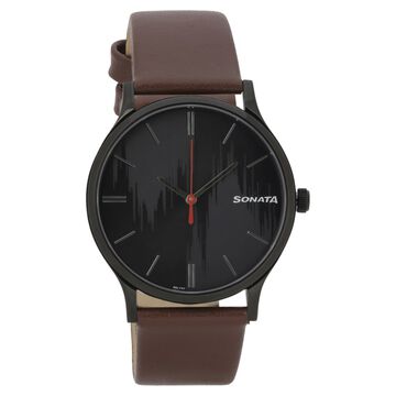 Sonata Knot Grey Dial Leather Strap Watch for Men