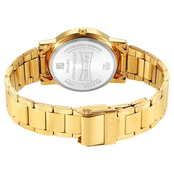 Sonata Classic Quartz Analog Blue Dial Golden Stainless Steel Strap Watch for Men - image number 3