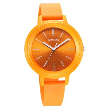Sonata Splash Quartz Analog Orange Dial Plastic Strap Watch for Women