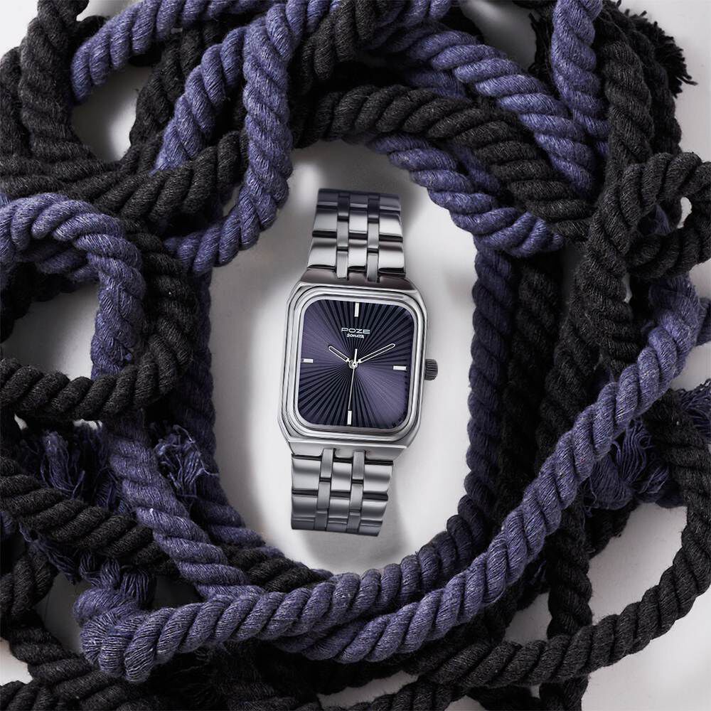 Poze By Sonata Quartz Analog Blue Dial Silver Metal Strap Watch For Men