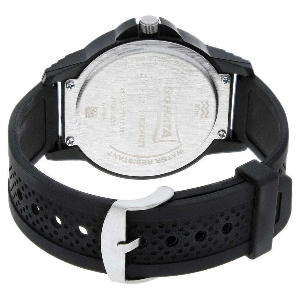 Buy Online Sonata Quartz Analog Black Dial Plastic Strap Watch for Men nl7119pp06 Sonata