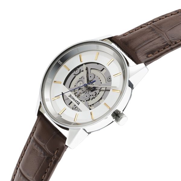 Sonata Unveil Quartz Analog Silver Dial Leather Strap Watch for Men - image number 2