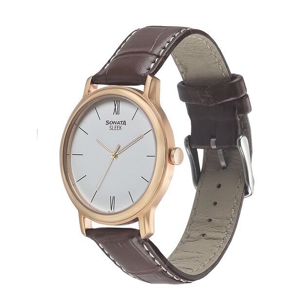 Sonata Quartz Analog White Dial Leather Strap Watch for Men - image number 1