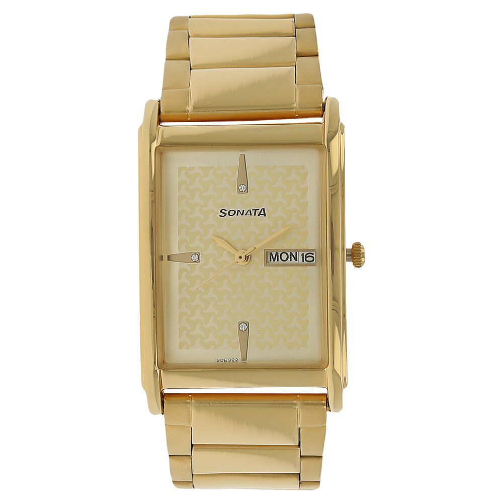 Sonata Quartz Analog with Day and Date Champagne Dial Stainless Steel Strap Watch for Men-picture-28