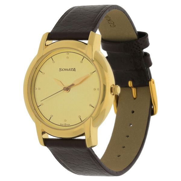 Sonata Quartz Analog Champagne Dial Leather Strap Watch for Men - image number 1