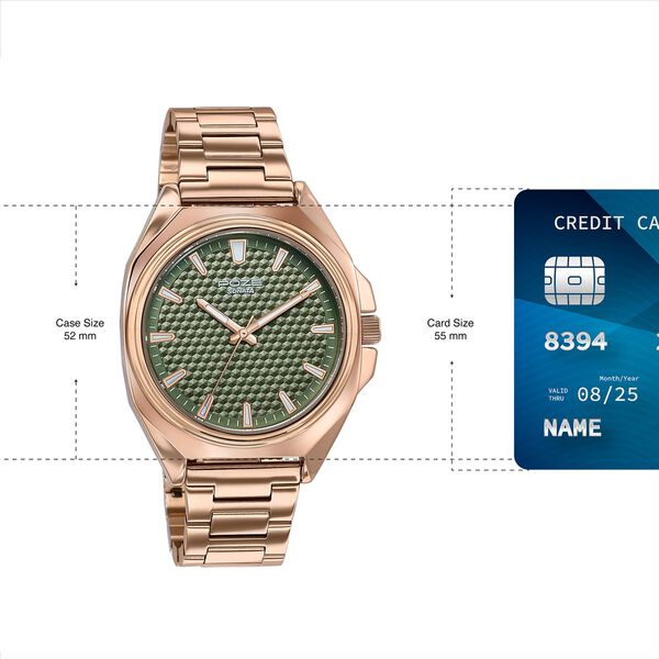 Poze By Sonata Quartz Analog Green Dial Rose Gold Metal Strap Watch For Men - image number 3