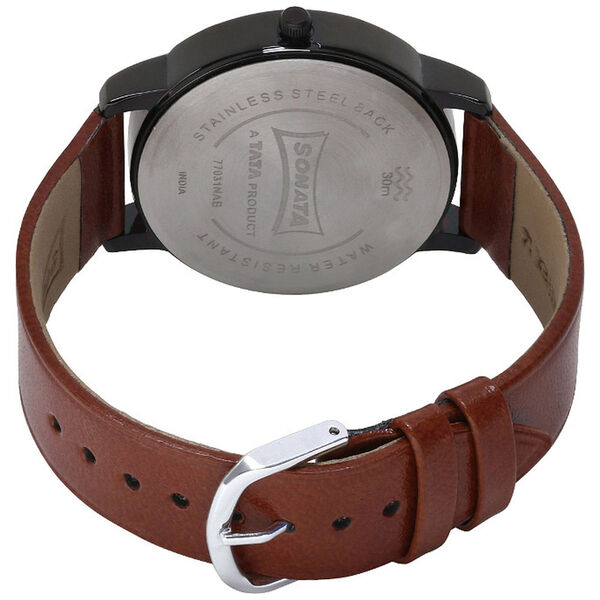 Sonata Quartz Analog Black Dial Leather Strap Watch for Men - image number 2