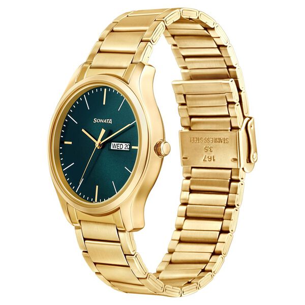 Sonata Quartz Analog with Day and Date Green Dial Stainless Steel Strap Watch for Men - image number 1