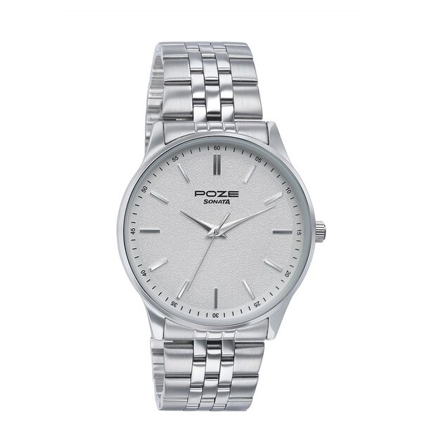 Sonata Poze Quartz Analog Silver Dial Silver Color Stainless Steel Strap Watch For Men - image number 2