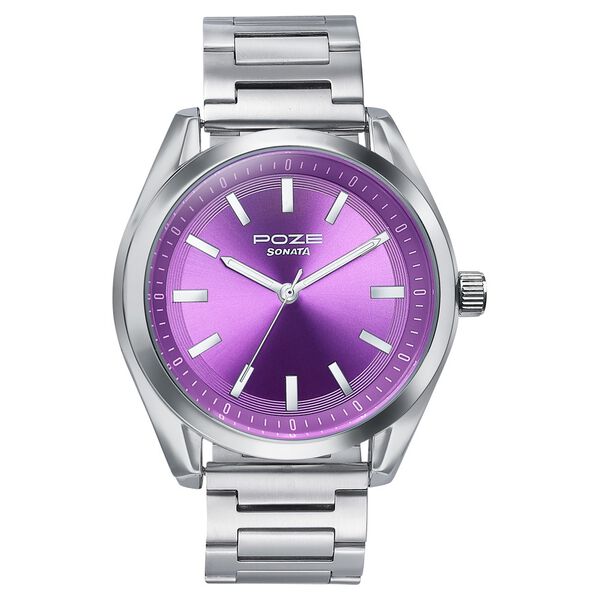 Sonata Poze Quartz Analog Purple Dial Metal Strap Watch For Men - image number 1