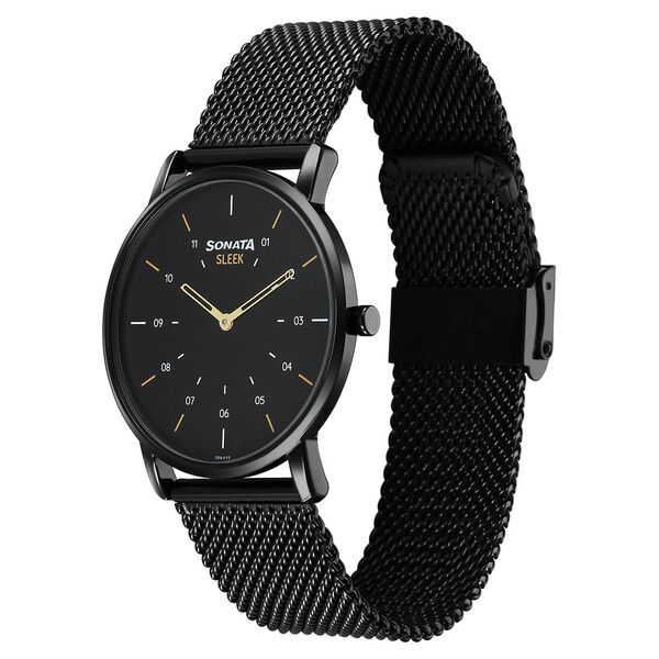 Sonata Sleek Quartz Analog Black Dial Black Stainless Steel Strap Watch For Men - image number 2