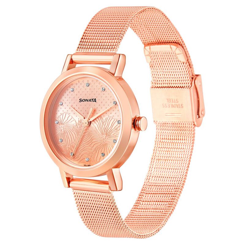 Sonata Linnea Rose Gold Dial Women Watch With Stainless Steel Strap - image number 1