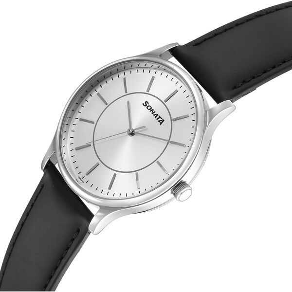 Sonata Aspire Quartz Analog Silver Dial Leather Strap Watch For Men - image number 1