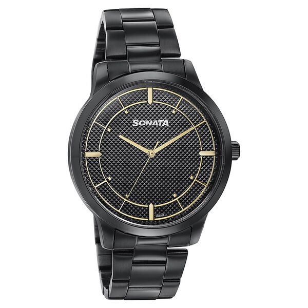 Sonata Quartz Analog Black Dial Black Stainless Steel Strap Watch For Men - image number 2