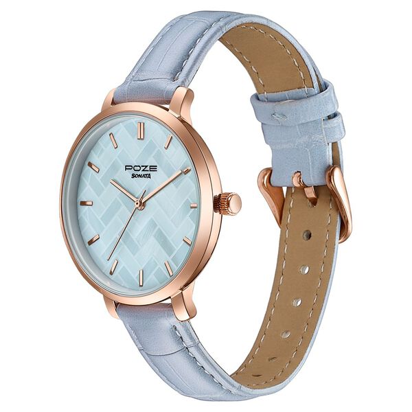 Sonata Poze Quartz Analog Blue Dial Blue Colour Leather Strap Watch For Women - image number 4