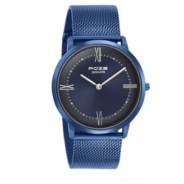 Sonata Poze Quartz Analog Blue dial Metal Strap Watch for Men