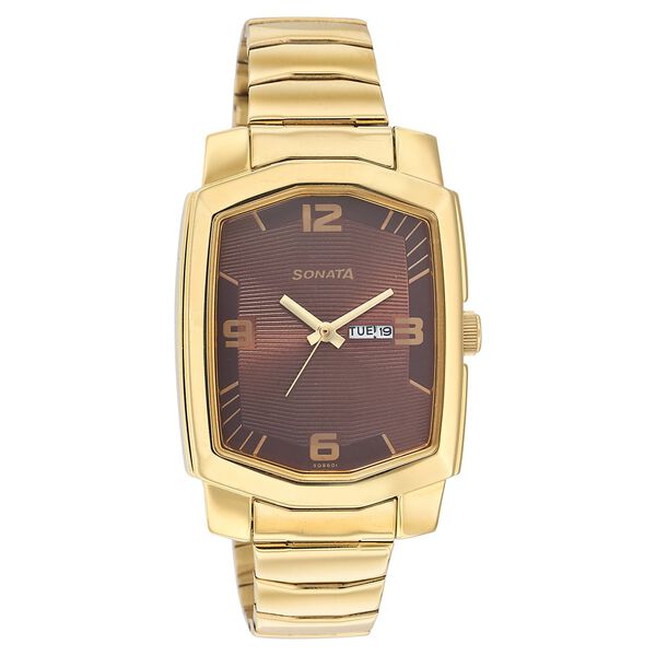 Sonata Quartz Analog with Day and Date Brown Dial Stainless Steel Strap Watch for Men - image number 0