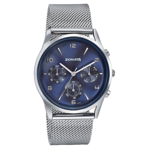 Sonata Wedding Edit Quartz Multifunction Blue Dial Stainless Steel Strap Watch For Men - image number 2