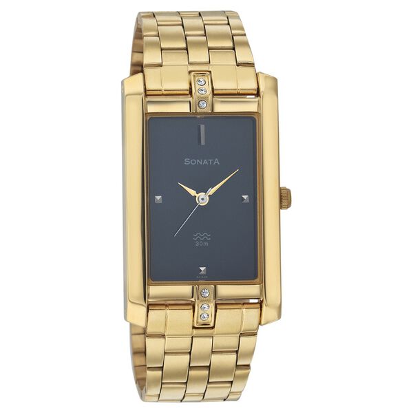 Sonata Quartz Analog Black Dial Strap Watch for Men