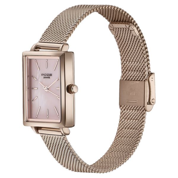 Sonata Poze Quartz Analog Pink Mother Of Pearl Dial Rose Gold Color Stainless Steel Strap Watch For Women - image number 3