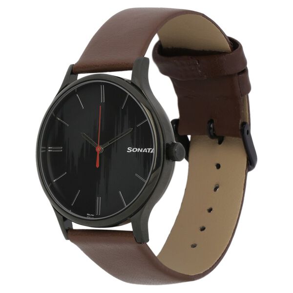 Sonata Knot Grey Dial Leather Strap Watch for Men - image number 2