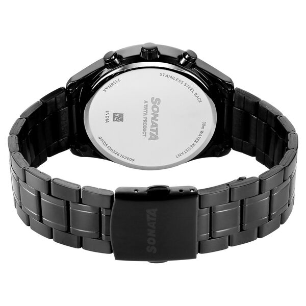 Sonata Summit Quartz Multifunction Black Dial Black Metal Strap Watch For Men - image number 6