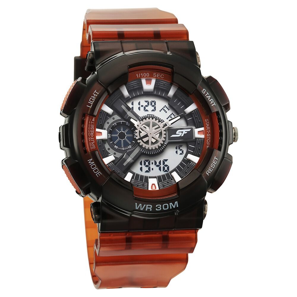 Sonata SF Spectra Quartz Digital Black Dial Translucent Orange PU Strap Watch For Men-image-20
