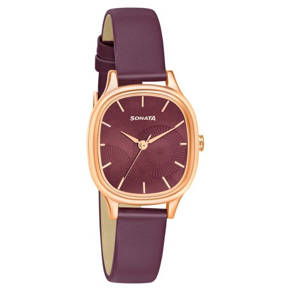 Sonata Linnea Maroon Dial Women Watch With Leather Strap - image number 0