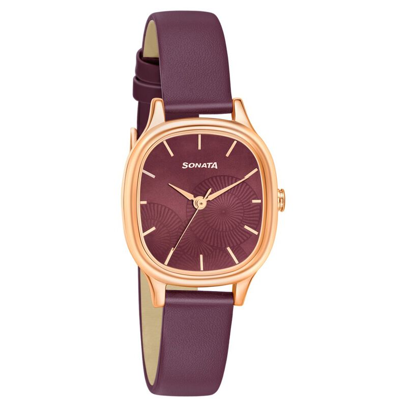 Buy Online Sonata Linnea Maroon Dial Women Watch With Leather
